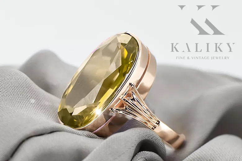 Żółty Perydot Oryginalny wyrób Vintage 14k z różowego złota Pierścionek Vintage Biżuteria vrc113r